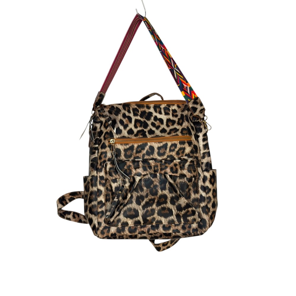 Unbranded Leopard Print Backpack OS Brown Animal Guitar Strap Boho Chic Bag